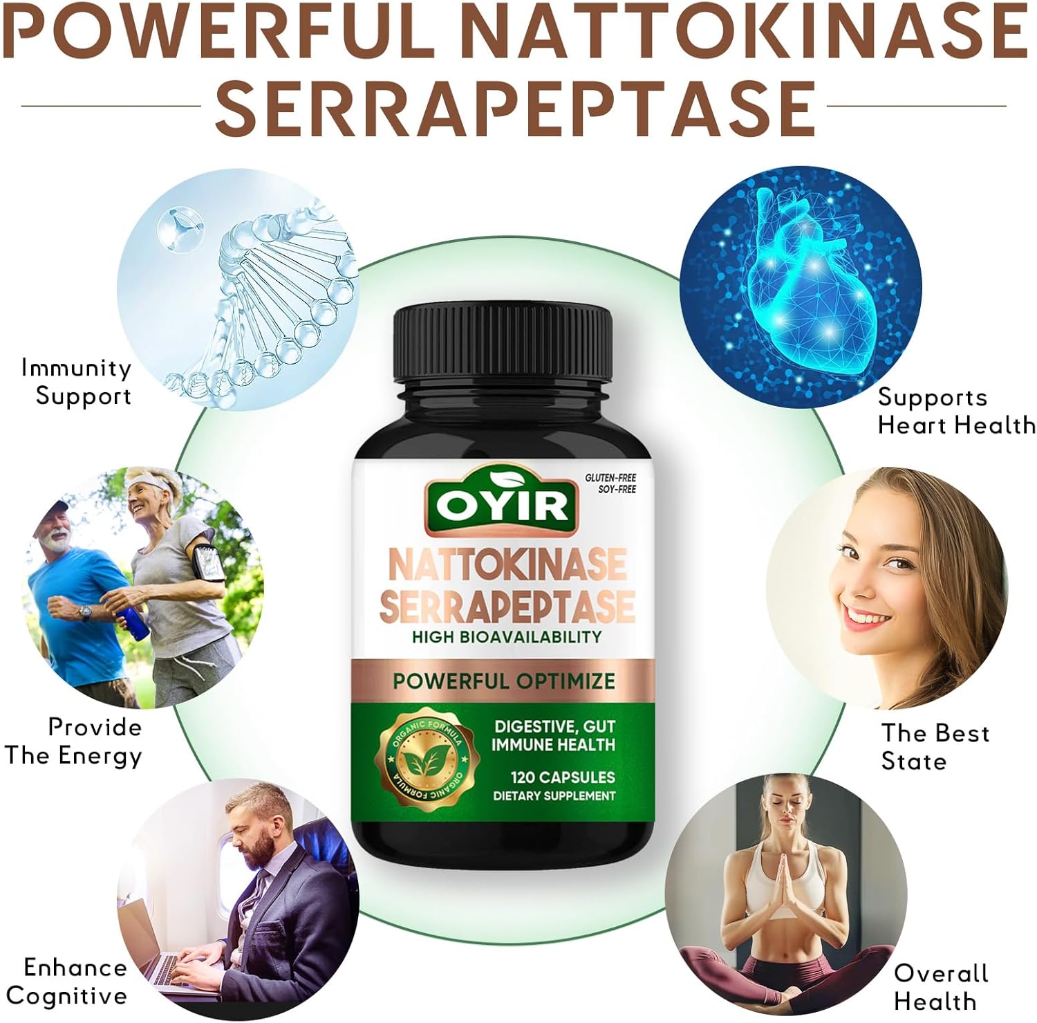 Potent Nattokinase & Serrapeptase Supplement for Heart & Digestive Health, 12,000 FU & 360,000 SPU Enzymes for Men & Women