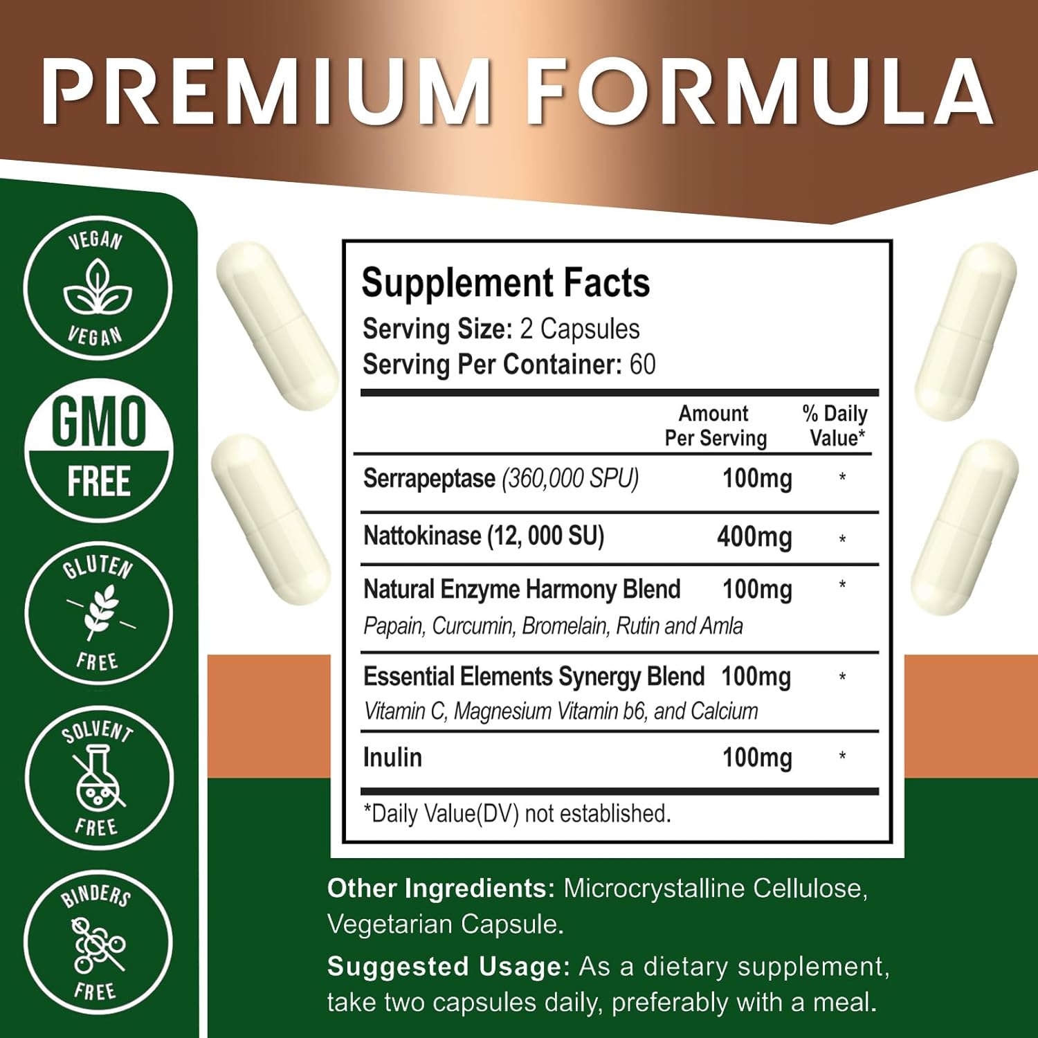 Potent Nattokinase & Serrapeptase Supplement for Heart & Digestive Health, 12,000 FU & 360,000 SPU Enzymes for Men & Women