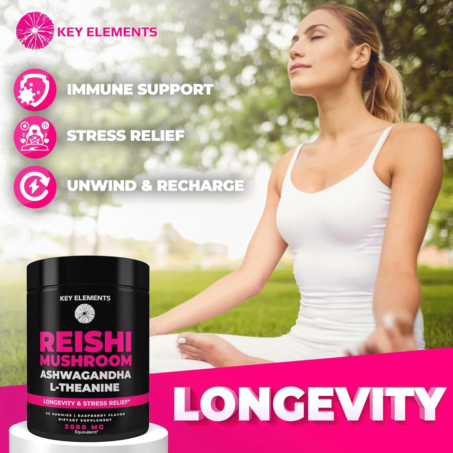 Potent Reishi Mushroom Gummies with L-Theanine and Ashwagandha for Immune Support, Stress Relief, and Improved Sleep - Natural Mushroom Supplements for Men and Women