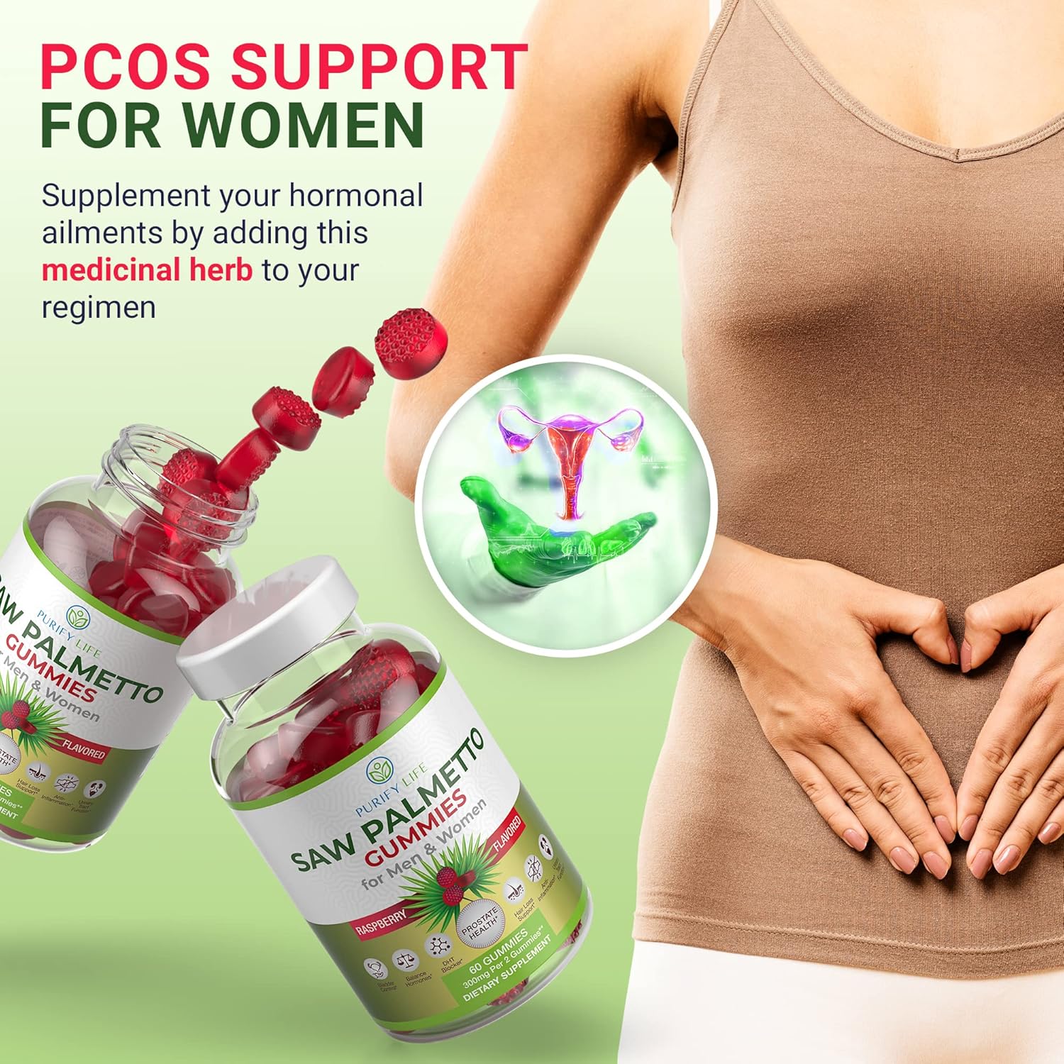 Potent Vegan Saw Palmetto Extract for Men & Women - Prostate & Hormonal Balance Gummies, DHT Blocker for Hair Growth, Gluten-Free Formula