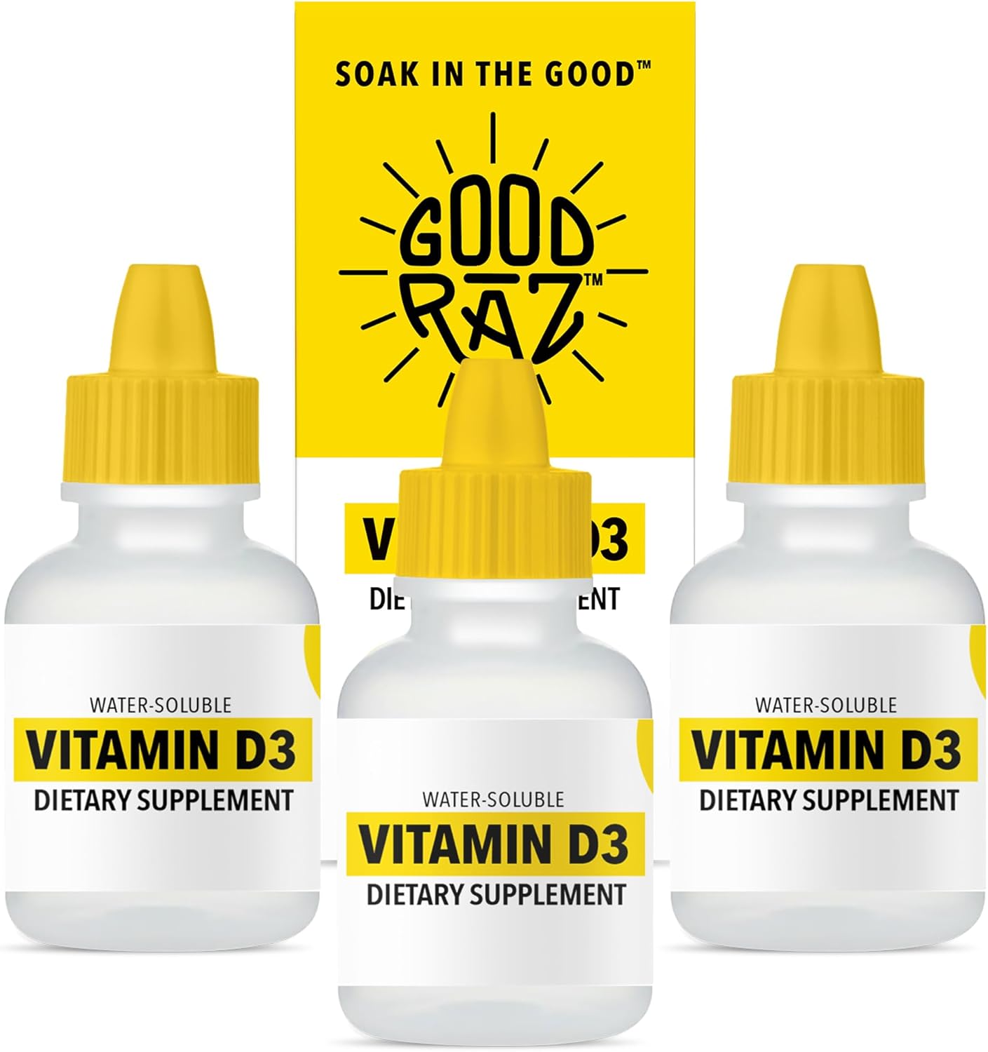 Potent Water-Soluble Vitamin D3 Liquid Drops for Adults - Flavorless and Non-GMO - Add to Food or Drink - 12-Month Supply - Kosher