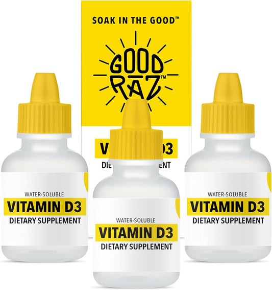 Potent Water-Soluble Vitamin D3 Liquid Drops for Adults - Flavorless and Non-GMO - Add to Food or Drink - 12-Month Supply - Kosher