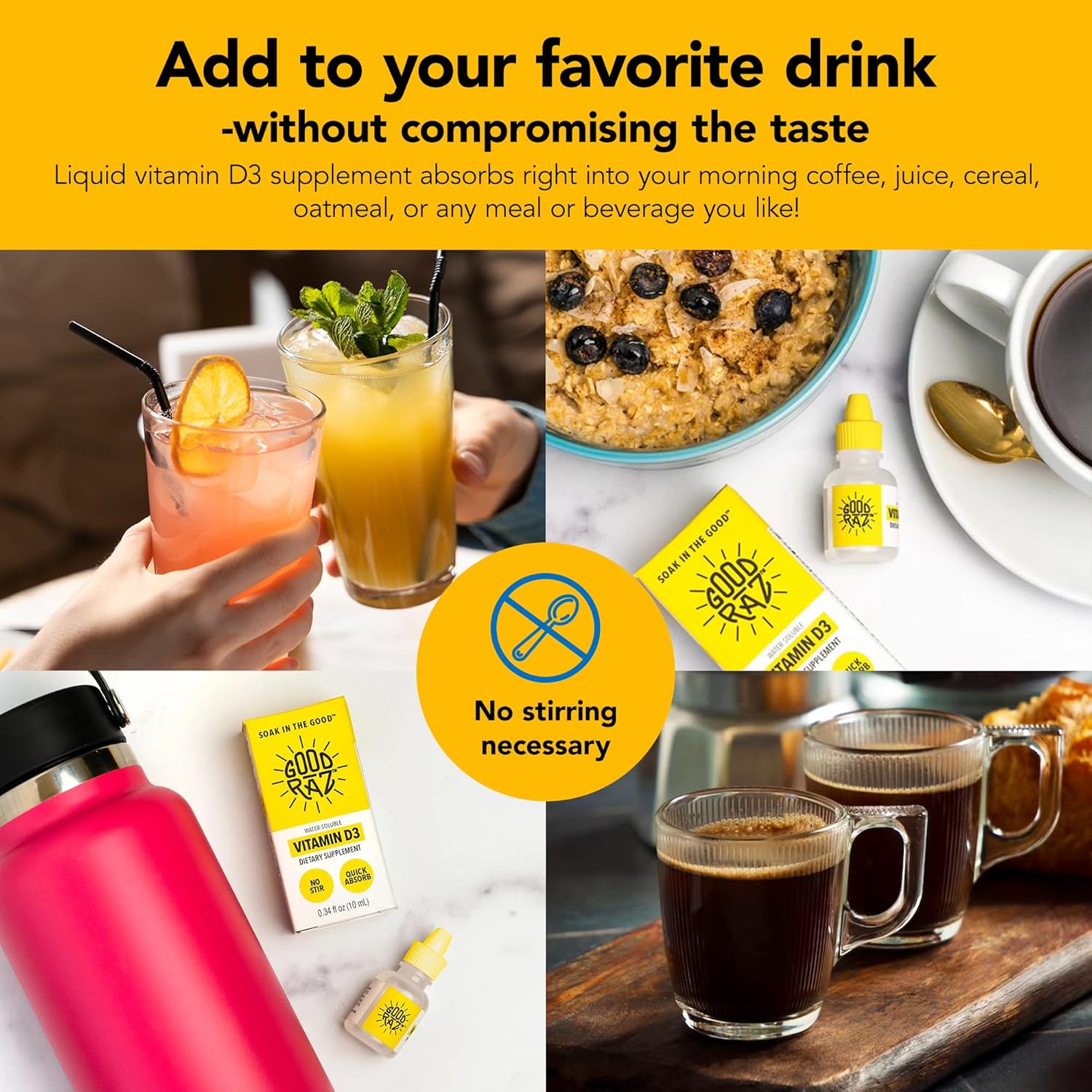 Potent Water-Soluble Vitamin D3 Liquid Drops for Adults - Flavorless and Non-GMO - Add to Food or Drink - 12-Month Supply - Kosher