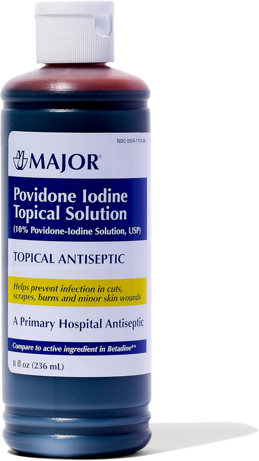 Povidone-Iodine Topical Solution 10% USP - Antiseptic for Cuts, Scrapes, Burns - 8oz - 1 Pack