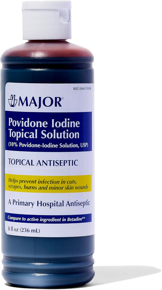 Povidone-Iodine Topical Solution 10% USP - Antiseptic for Cuts, Scrapes, Burns - 8oz - 1 Pack