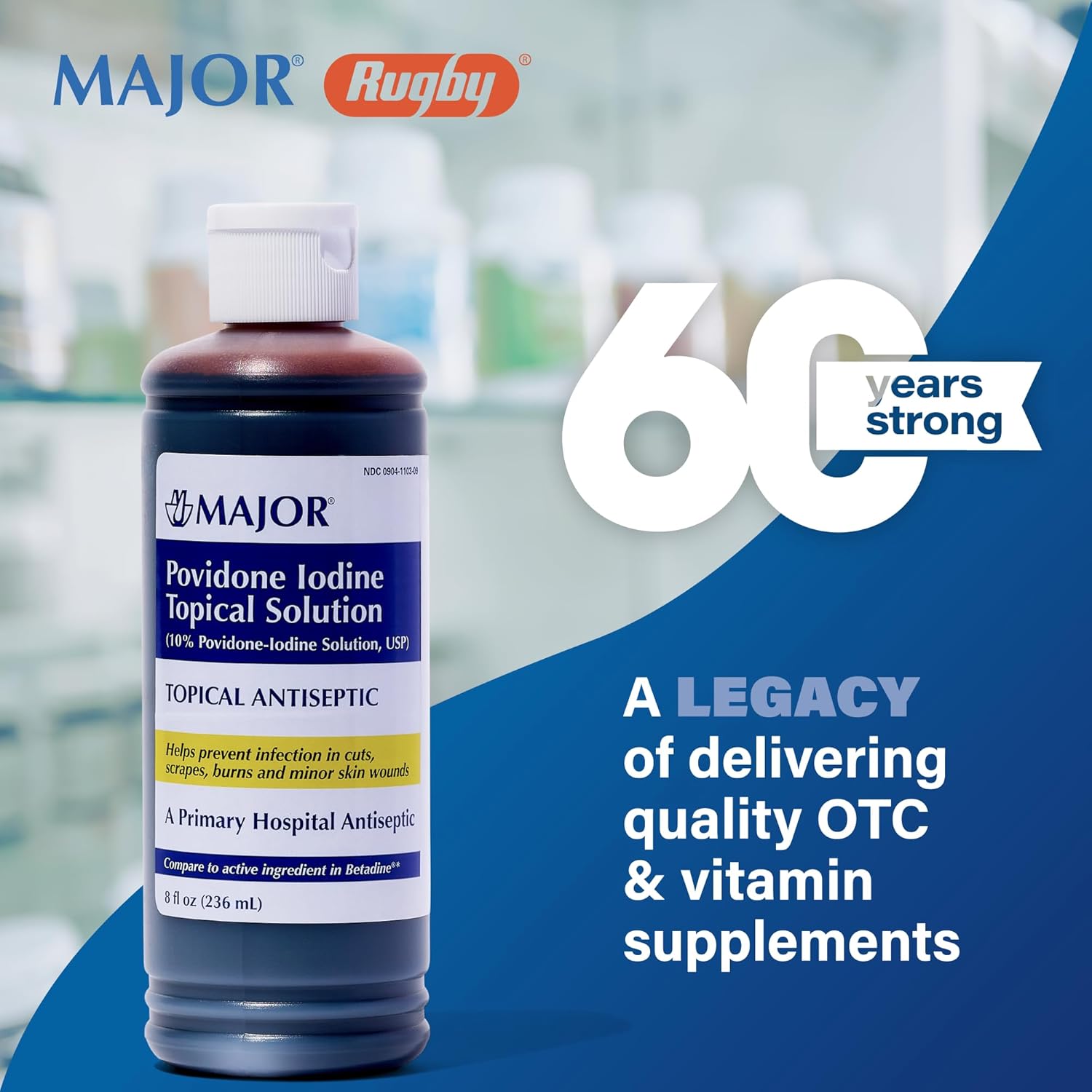 Povidone-Iodine Topical Solution 10% USP - Antiseptic for Cuts, Scrapes, Burns - 8oz - 1 Pack