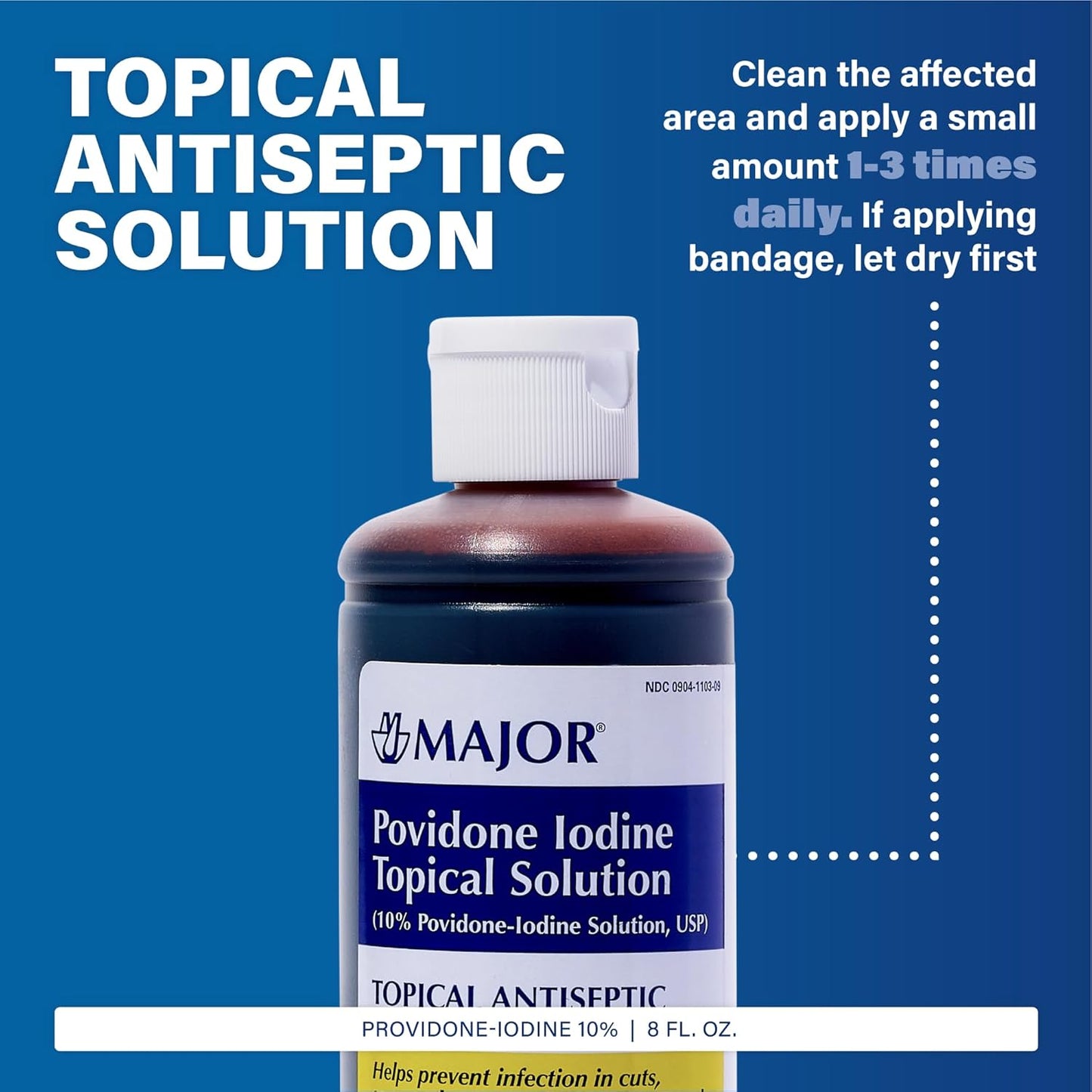 Povidone-Iodine Topical Solution 10% USP - Antiseptic for Cuts, Scrapes, Burns - 8oz - 1 Pack