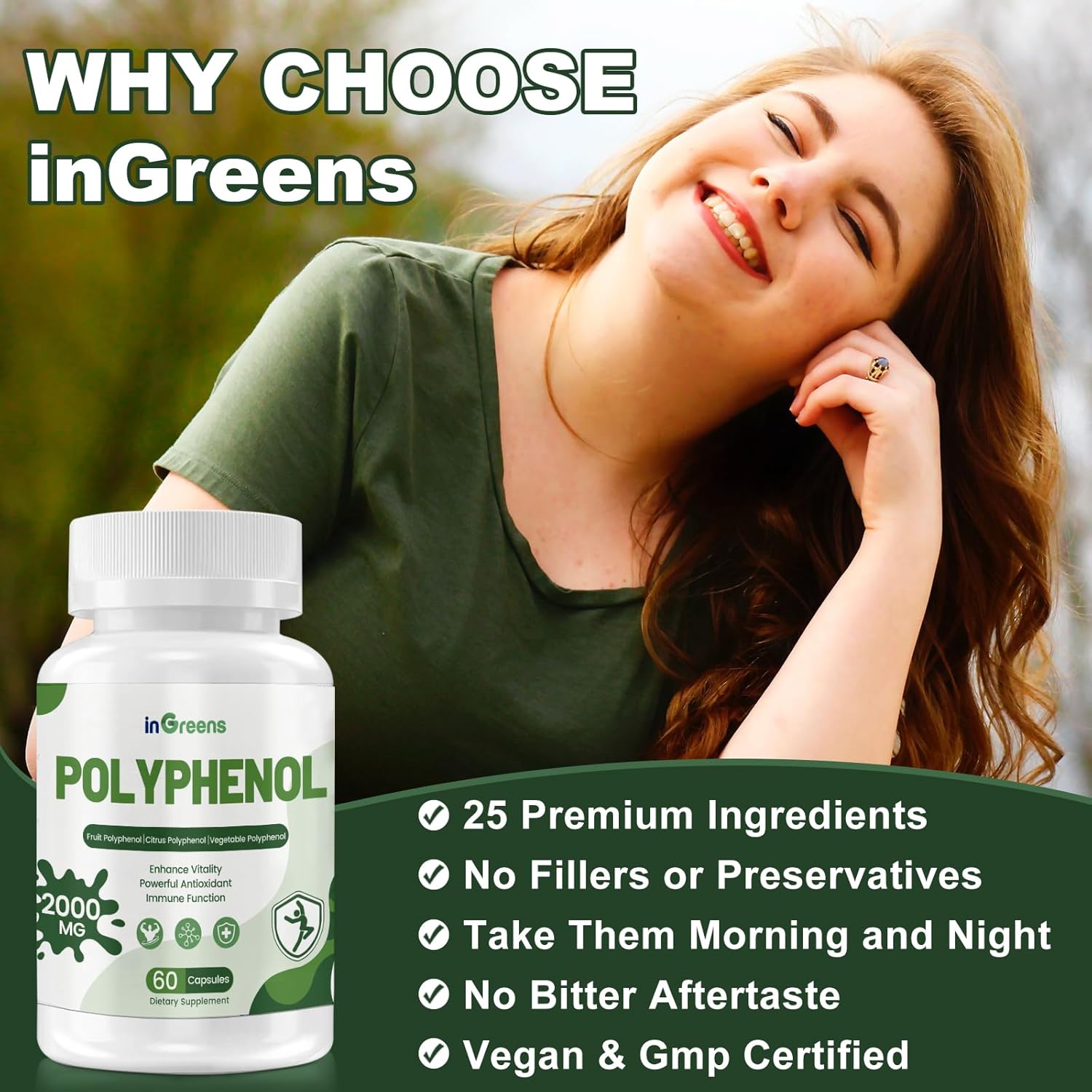 Powerful 25-in-1 Polyphenols Supplement 2000MG Capsules - Antioxidant Age Defense & Vitality Boost - Superfood Blend with Quercetin & Resveratrol