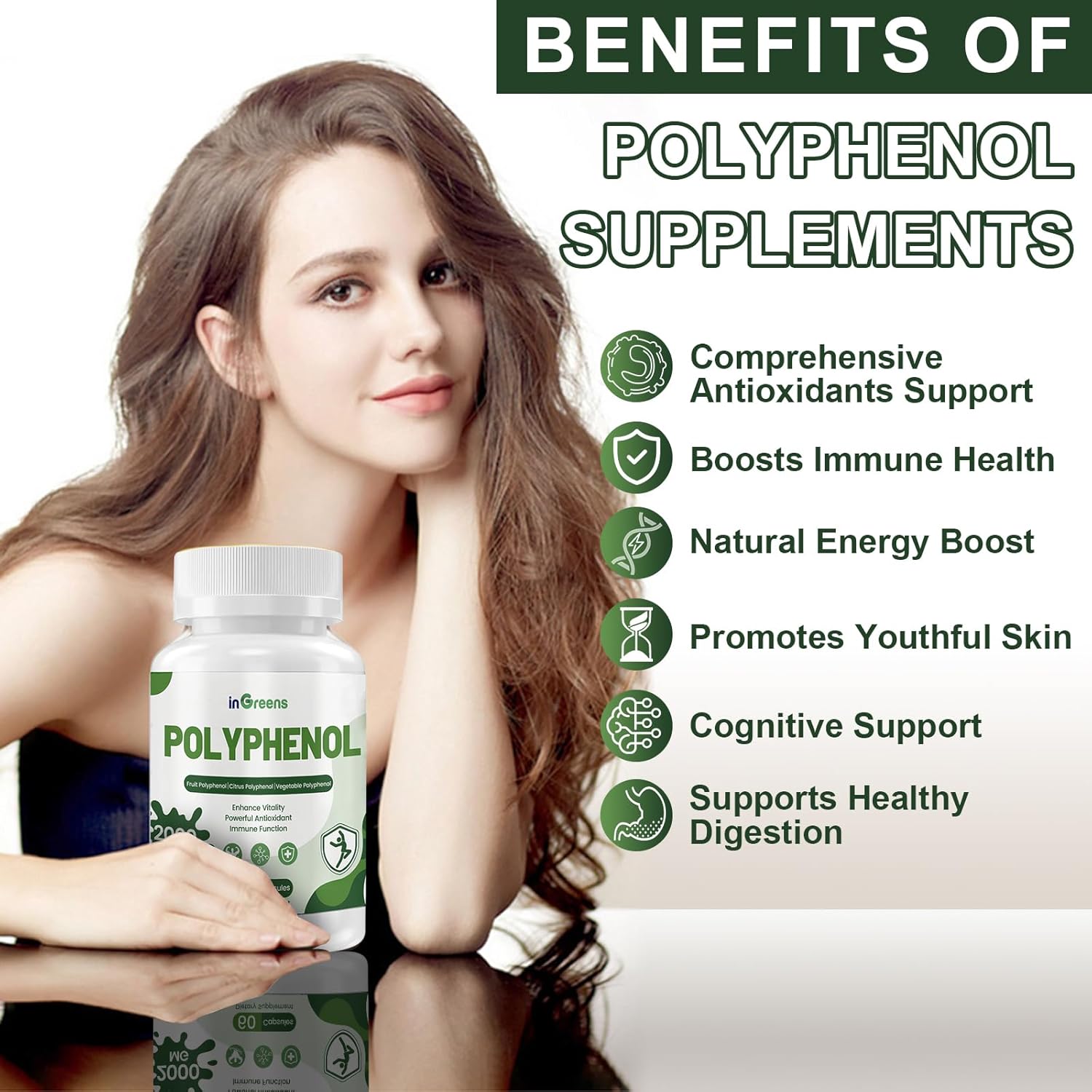 Powerful 25-in-1 Polyphenols Supplement 2000MG Capsules - Antioxidant Age Defense & Vitality Boost - Superfood Blend with Quercetin & Resveratrol