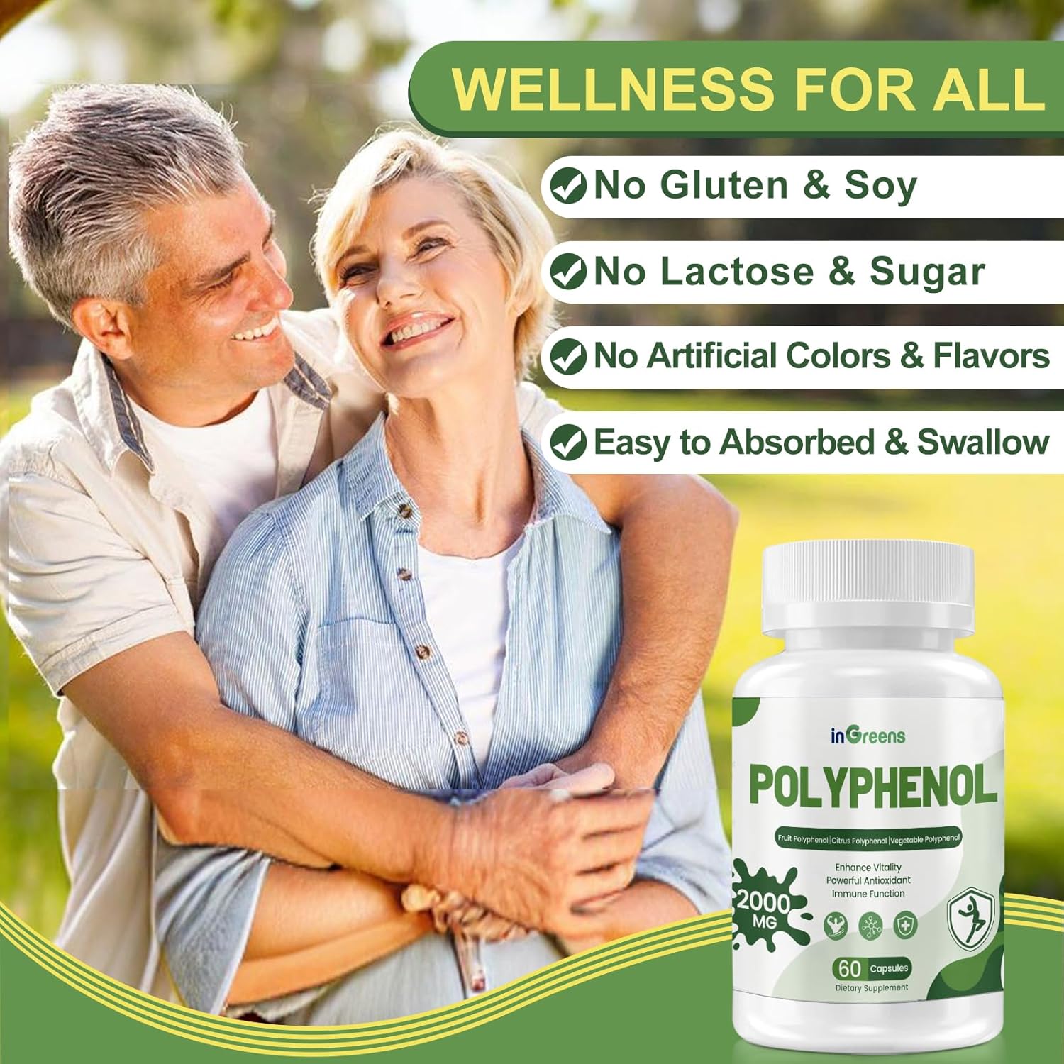 Powerful 25-in-1 Polyphenols Supplement 2000MG Capsules - Antioxidant Age Defense & Vitality Boost - Superfood Blend with Quercetin & Resveratrol