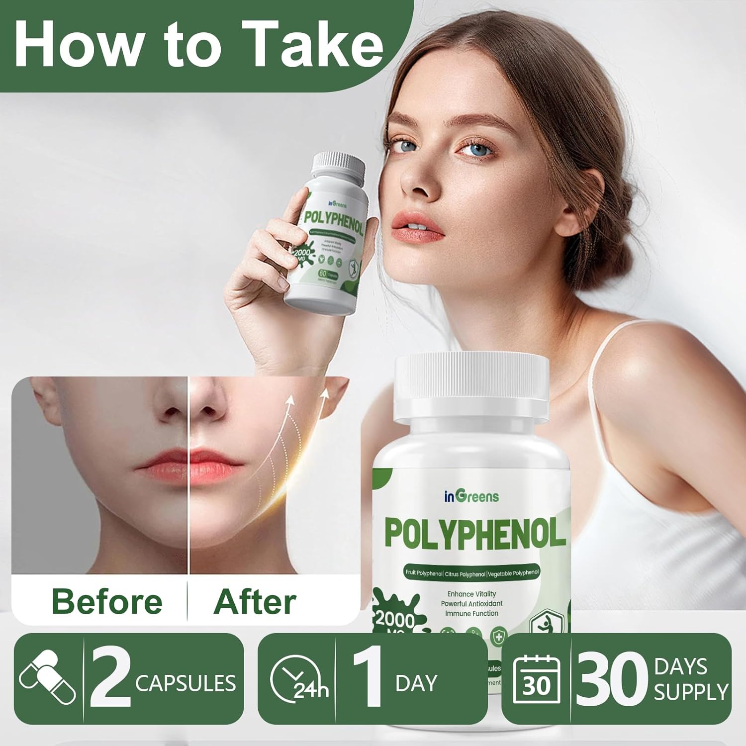 Powerful 25-in-1 Polyphenols Supplement 2000MG Capsules - Antioxidant Age Defense & Vitality Boost - Superfood Blend with Quercetin & Resveratrol