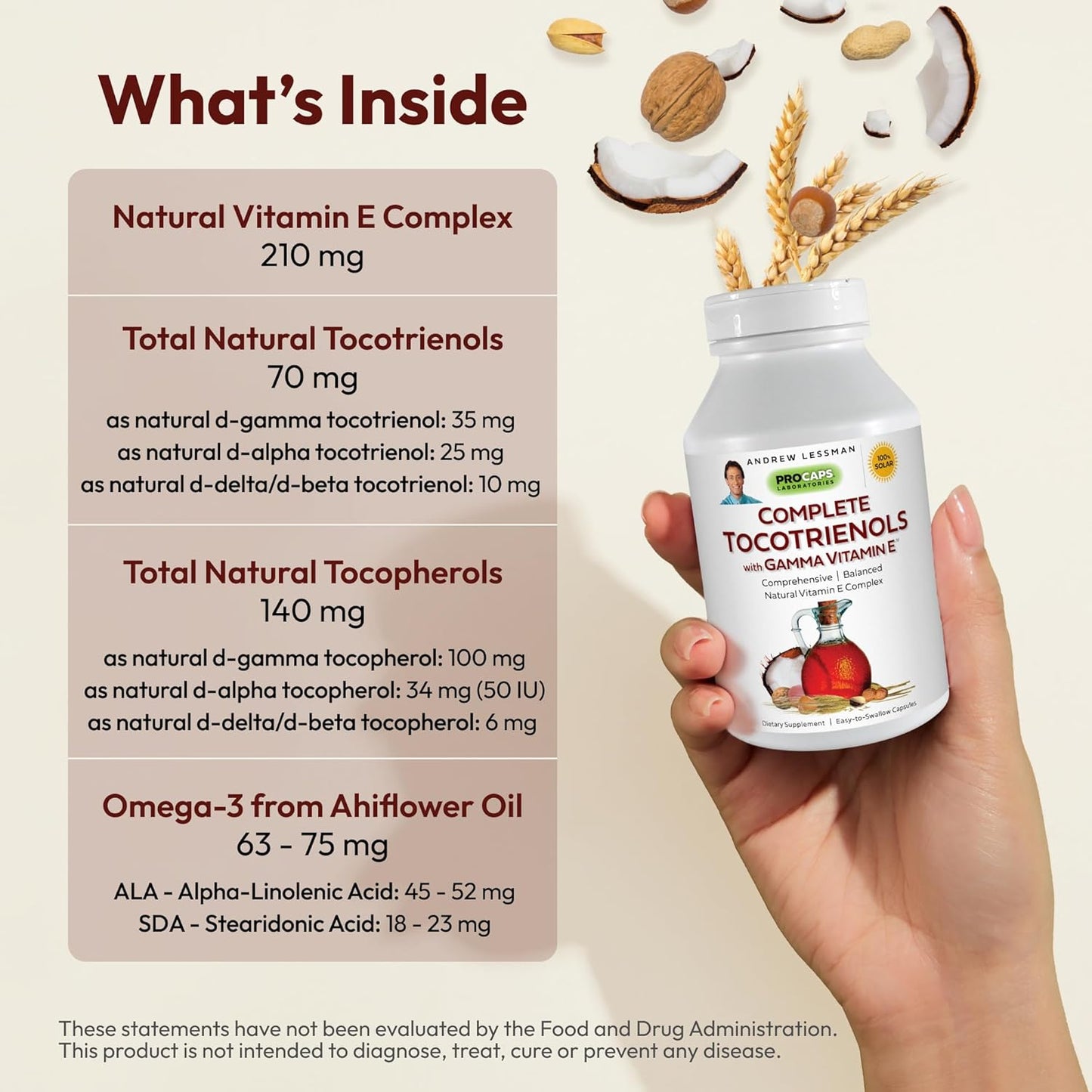 Powerful Antioxidant: Andrew Lessman Complete Tocotrienols with Gamma Vitamin E - 240 Softgels, 8 Forms of Vitamin E, No Additives
