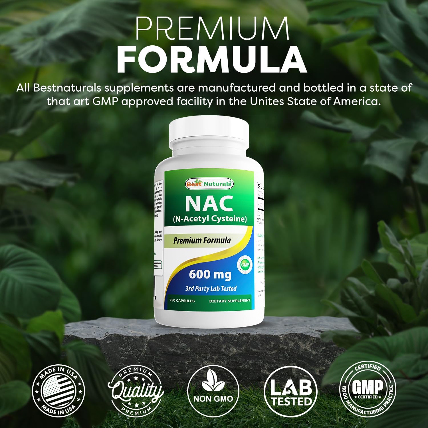Powerful Antioxidant: Best Naturals NAC 600mg 250 Capsules of N-Acetyl Cysteine