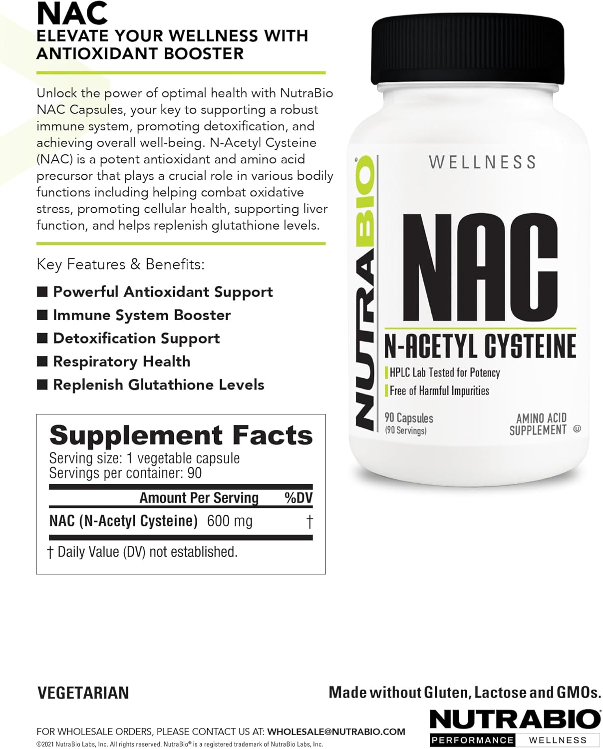 Powerful Antioxidant N-Acetyl Cysteine (NAC) Supplement - 90 Capsules, 600mg - Immune Support & Glutathione Boost