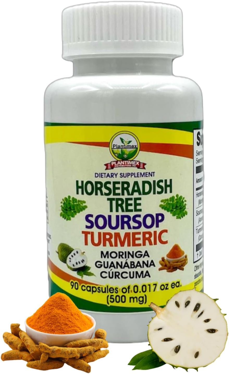 Powerful Blend of Moringa, Soursop, Curcuma - 90 Capsules (500mg) VIDA Herbal Dietary Supplement