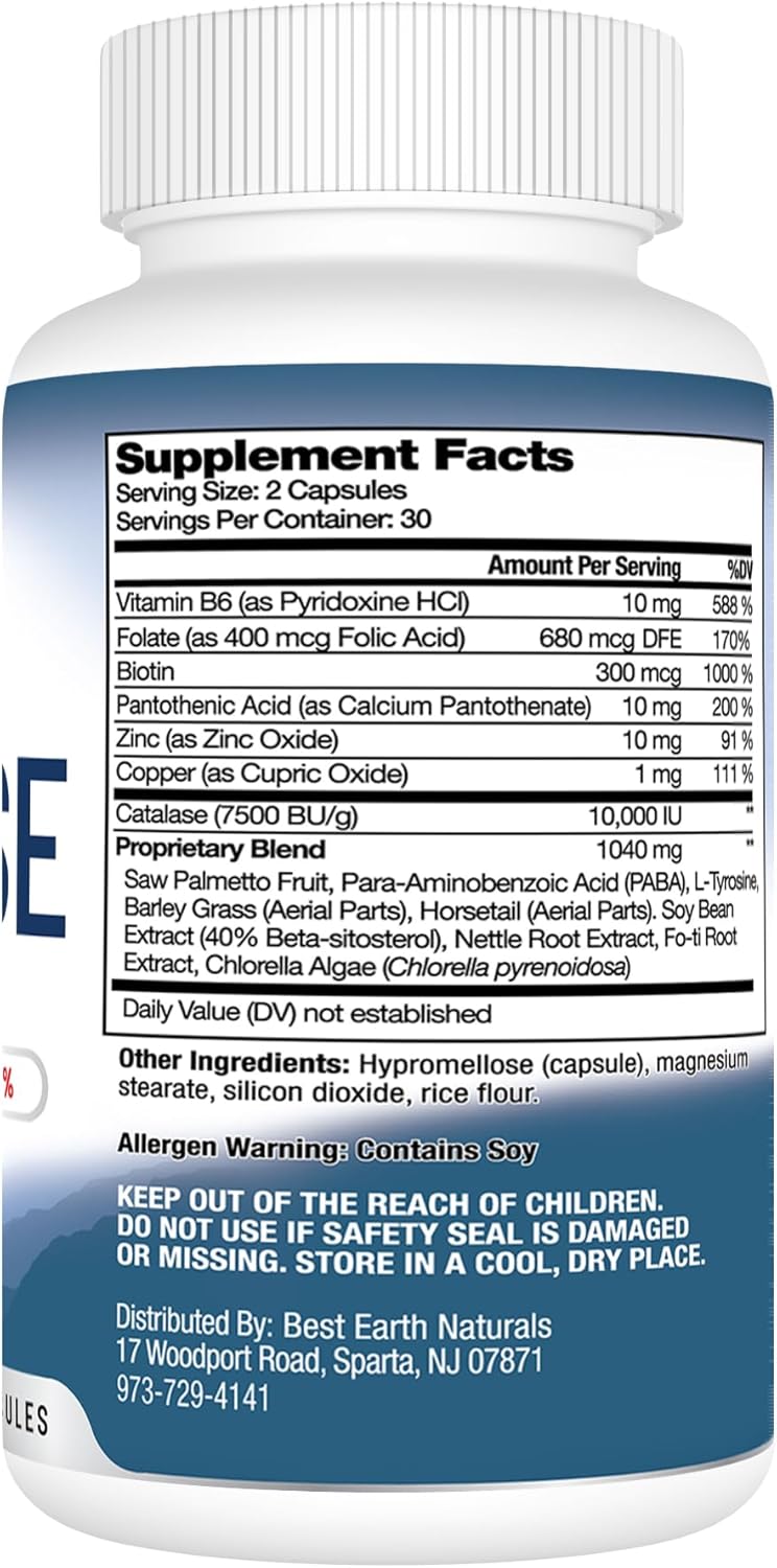 Powerful Hair Strengthening Supplement with Catalase, Saw Palmetto, Biotin, Fo-Ti, PABA - 180 Capsules x 3 (90-Day Supply) - Best Earth Naturals