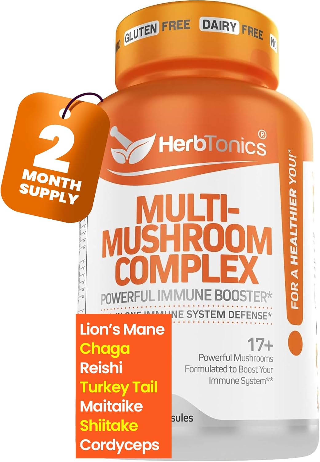 Powerful Mushroom Complex Supplement for Immune System & Brain Support, 120 Vegan Capsules by Herbtonics