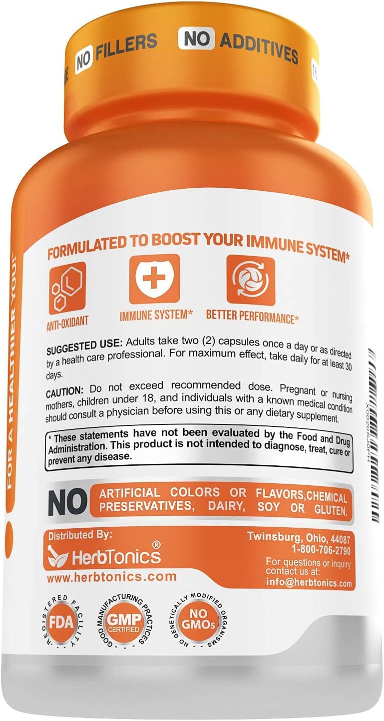 Powerful Mushroom Complex Supplement for Immune System & Brain Support, 120 Vegan Capsules by Herbtonics
