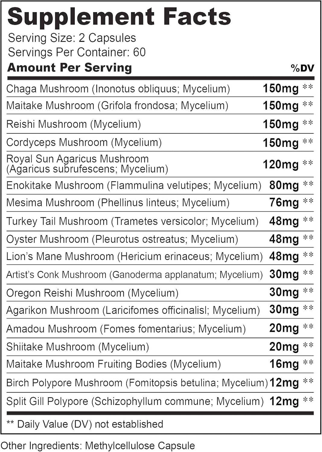 Powerful Mushroom Complex Supplement for Immune System & Brain Support, 120 Vegan Capsules by Herbtonics