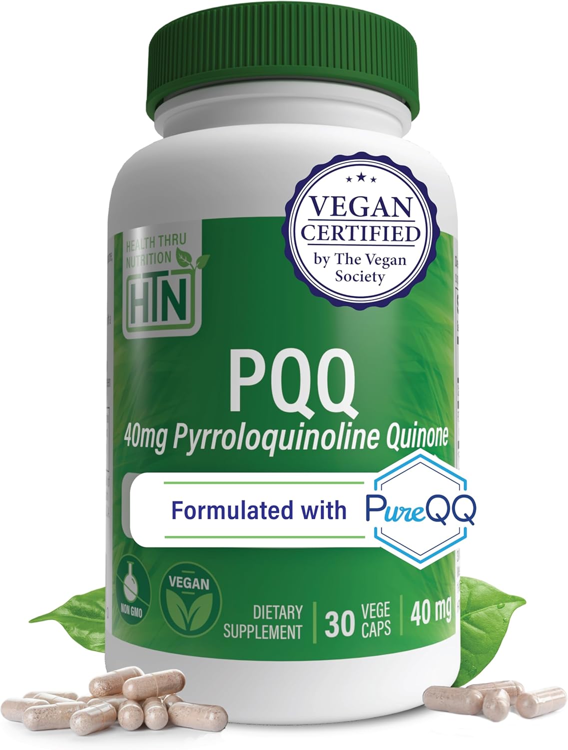 PQQ 40mg Capsules for Mitochondrial Biogenesis | PureQQ, Vegan, Non-GMO, Gluten Soy Free | Clean Label PQQ Supplement - 30 Servings