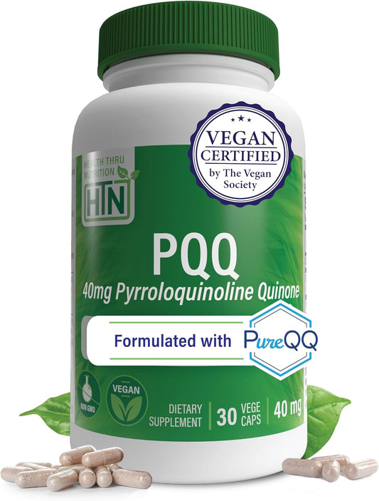 PQQ 40mg Capsules for Mitochondrial Biogenesis | PureQQ, Vegan, Non-GMO, Gluten Soy Free | Clean Label PQQ Supplement - 30 Servings