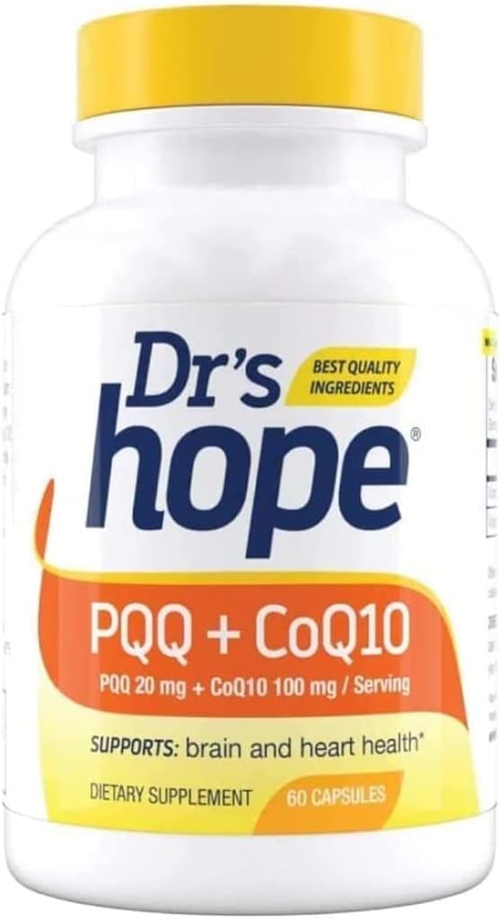 PQQ + CoQ10 Capsules - 20mg PQQ + 100mg CoQ10 for Brain, Immune Support - Antioxidant Rich Energy Boost - 60 Count