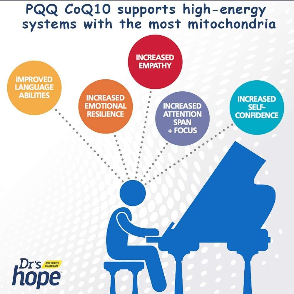 PQQ + CoQ10 Capsules - 20mg PQQ + 100mg CoQ10 for Brain, Immune Support - Antioxidant Rich Energy Boost - 60 Count