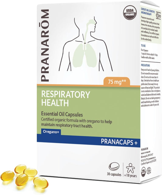 Pranarom Respiratory Health Pranacaps - 30 Count with Oregano & Lemon Essential Oil