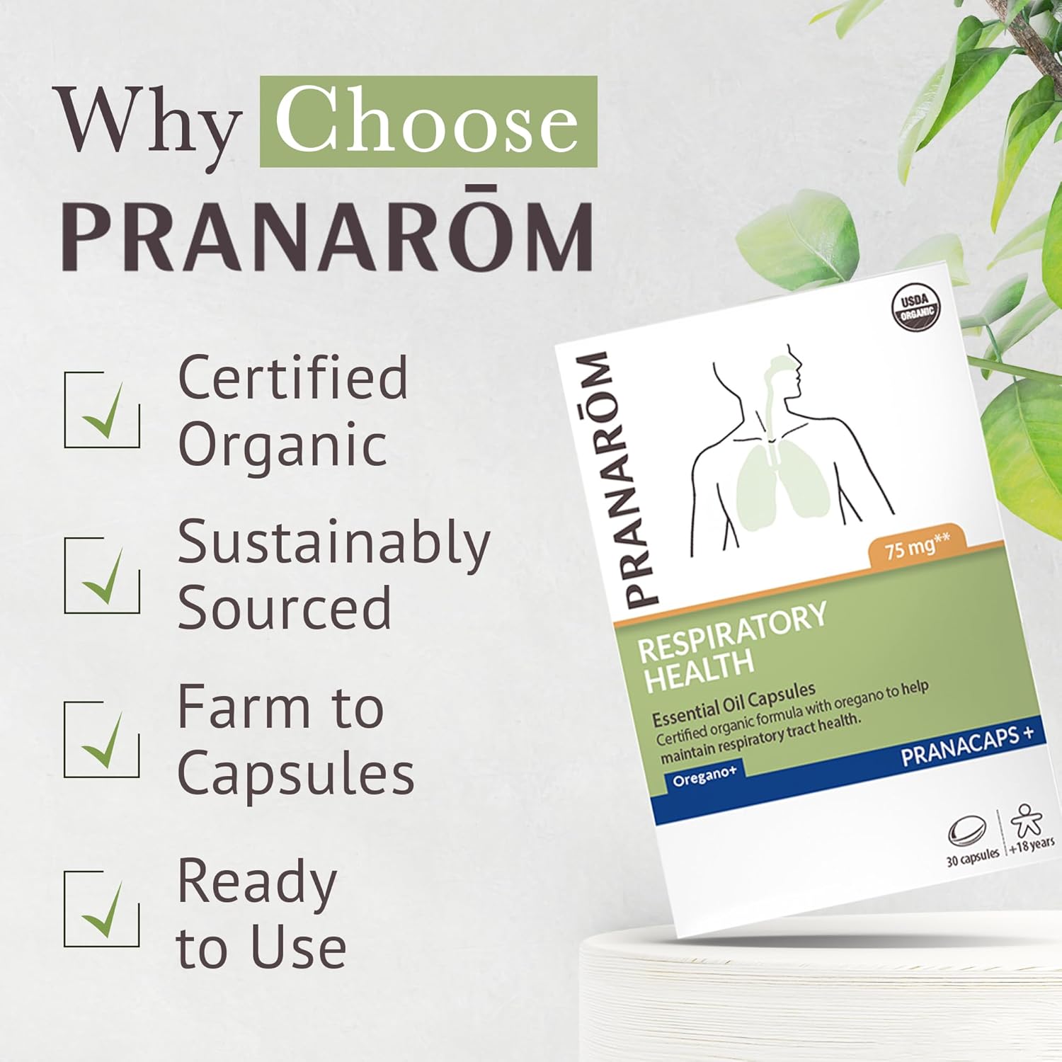 Pranarom Respiratory Health Pranacaps - 30 Count with Oregano & Lemon Essential Oil