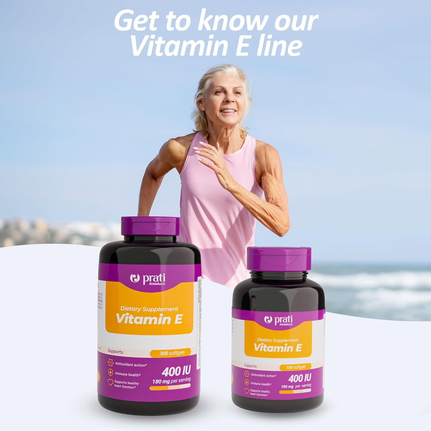 Prati Donaduzzi Vitamin E Soft Gel Capsules - 400 IU - Antioxidant Support for Skin, Hair & Cell Health - Non-GMO, Gluten-Free - Promotes Healthy Aging & Immune Function - Adults & Seniors