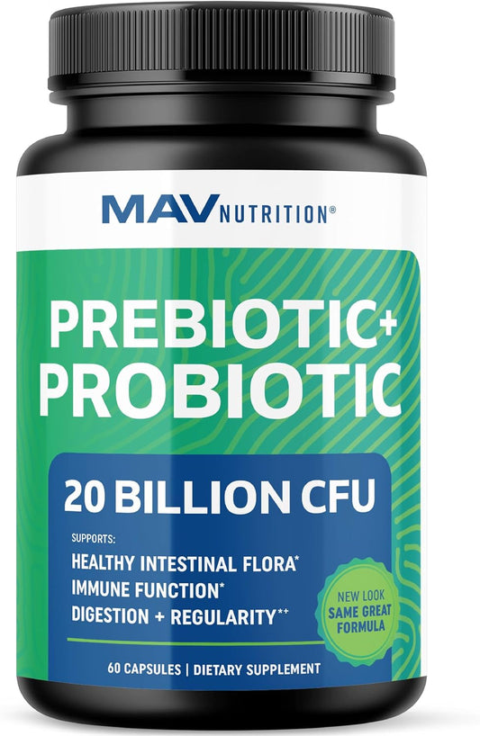 Pre and Probiotics for Gut Health & Bloating Relief - 20 Billion CFU - Vegetarian - 60 Ct.