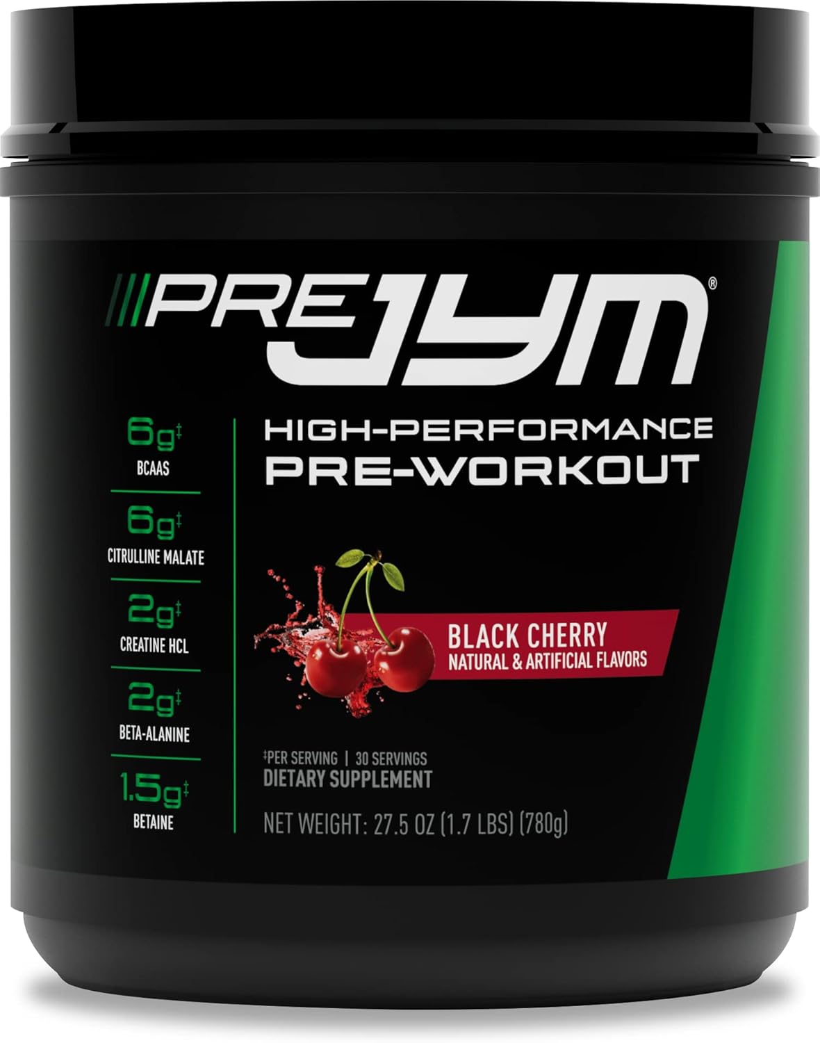 PRE JYM Black Cherry Pre-Workout with Vita JYM Multivitamin - 30 Servings and 60 Tablets