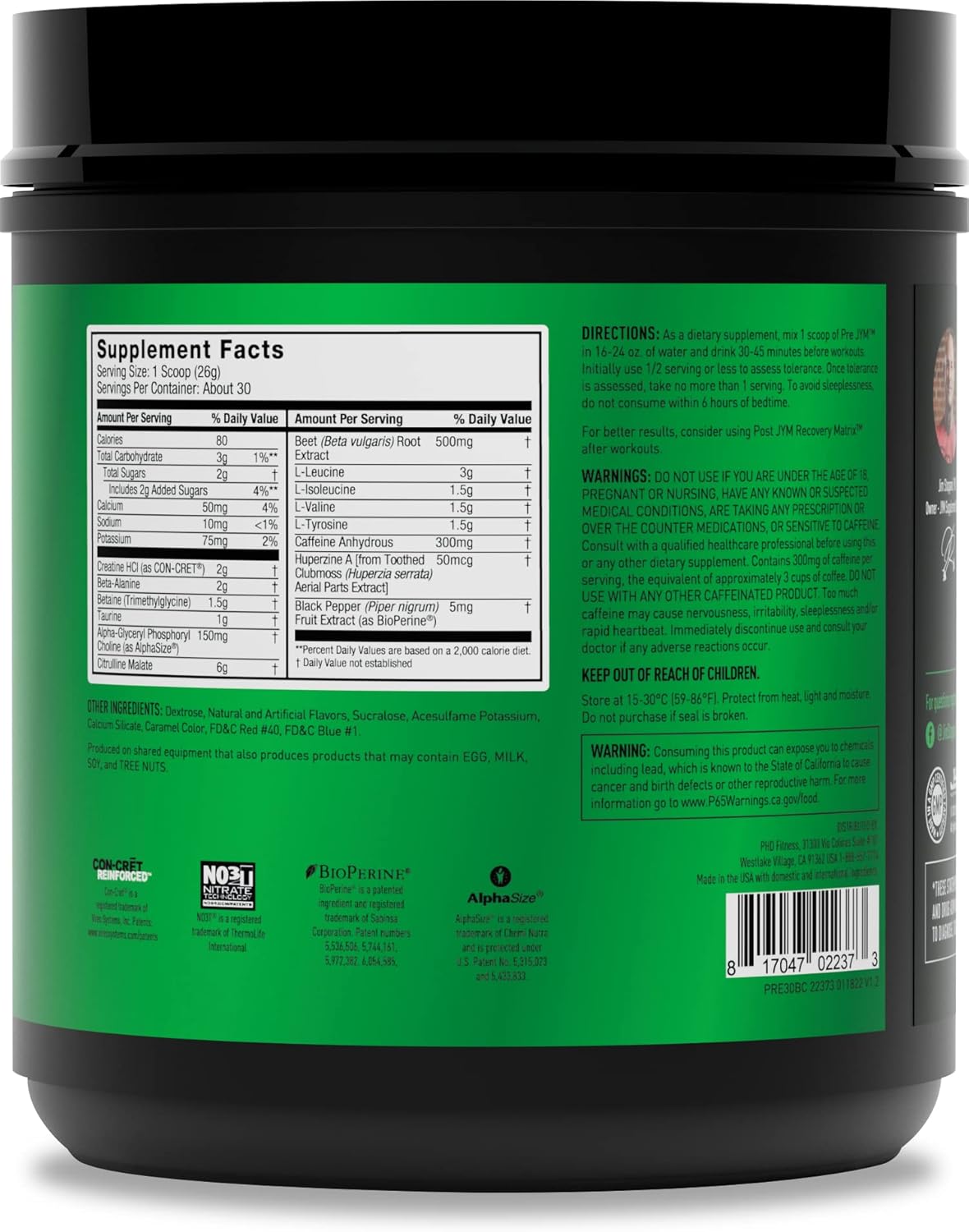 PRE JYM Black Cherry Pre-Workout with Vita JYM Multivitamin - 30 Servings and 60 Tablets