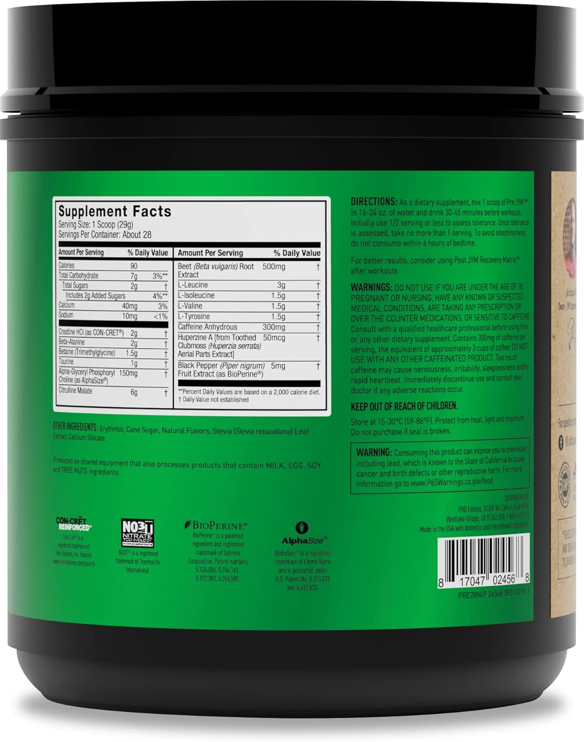 Pre JYM Pre Workout Powder - Island Punch Flavor, 30 Servings with BCAAs, Creatine HCI, Citrulline Malate, Beta-Alanine, Betaine, and More