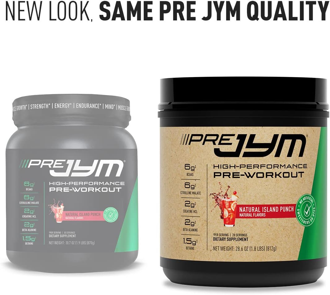 Pre JYM Pre Workout Powder - Island Punch Flavor, 30 Servings with BCAAs, Creatine HCI, Citrulline Malate, Beta-Alanine, Betaine, and More