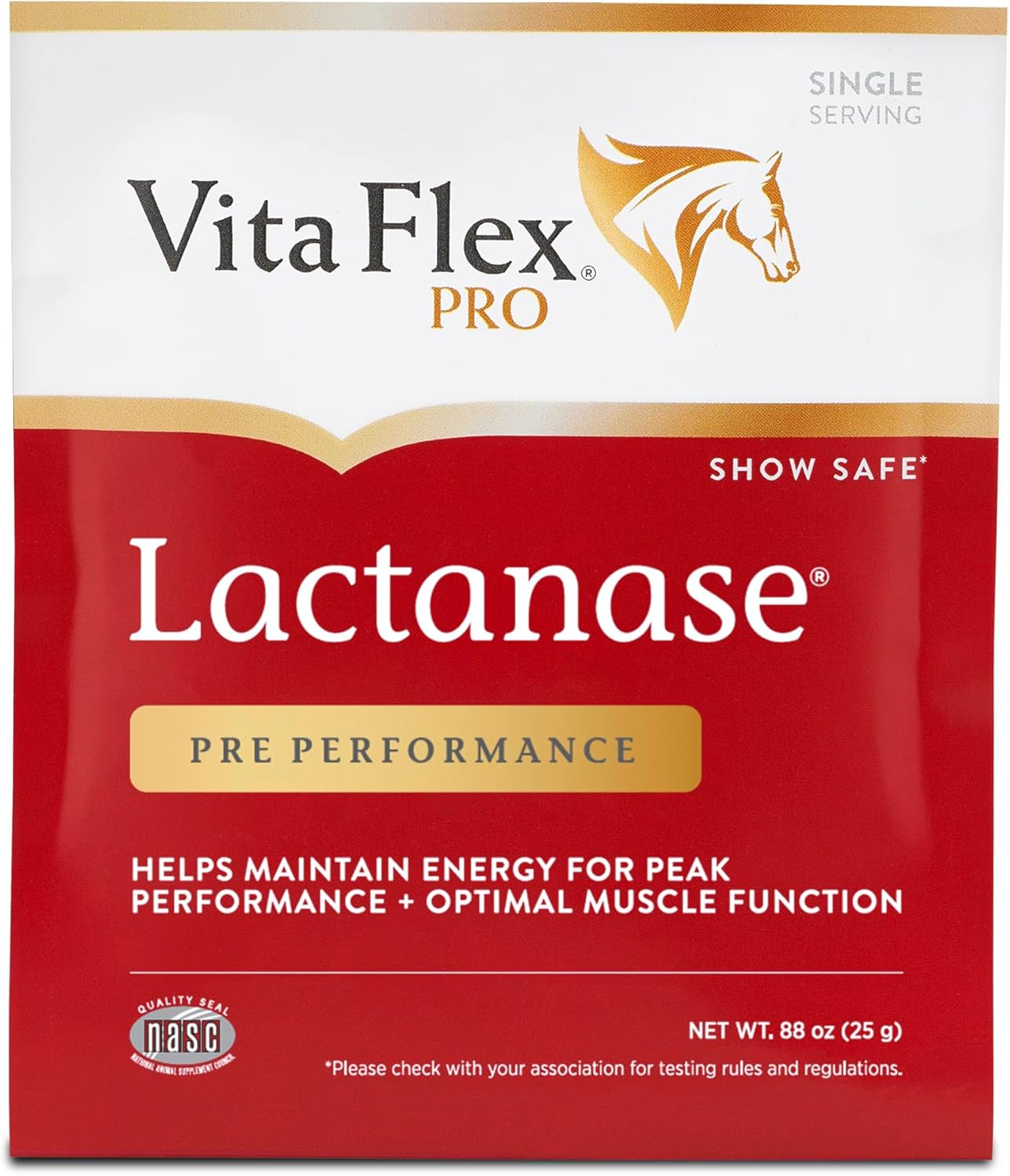 Pre Performance Muscle and Metabolism Support Supplement for Horses - Vita Flex Pro Lactanase, Show Safe Formula