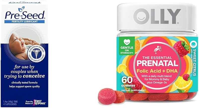 Pre-Seed Fertility Lubricant and Olly Prenatal Gummy Multivitamin Bundle, 60 Count with Omega 3 DHA