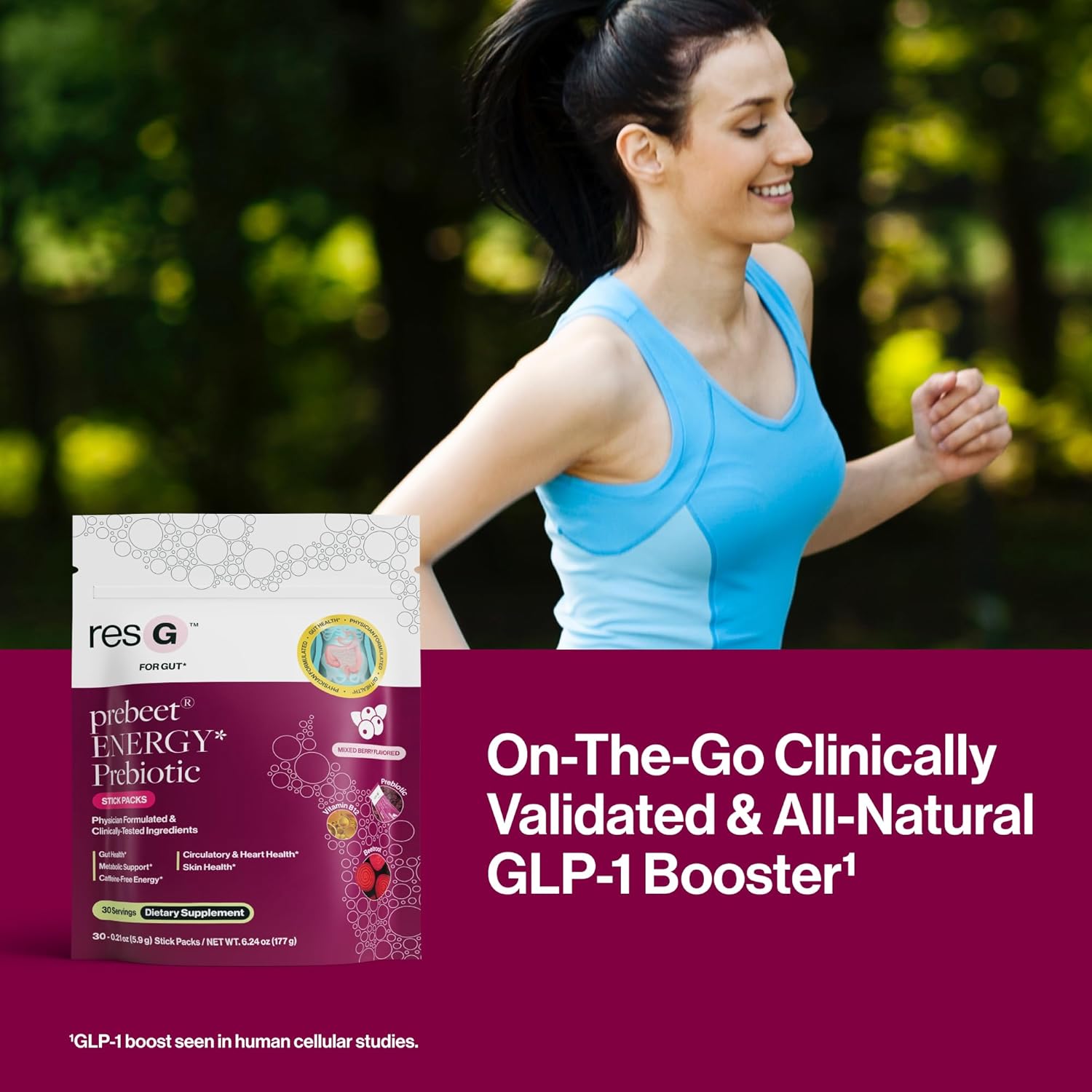 Prebeet Prebiotic Fiber Supplement - Gut Health Drink Mix for Men & Women, On-The-Go Prebiotic Powder Packets, Gluten-Free - 30 Stick Packs