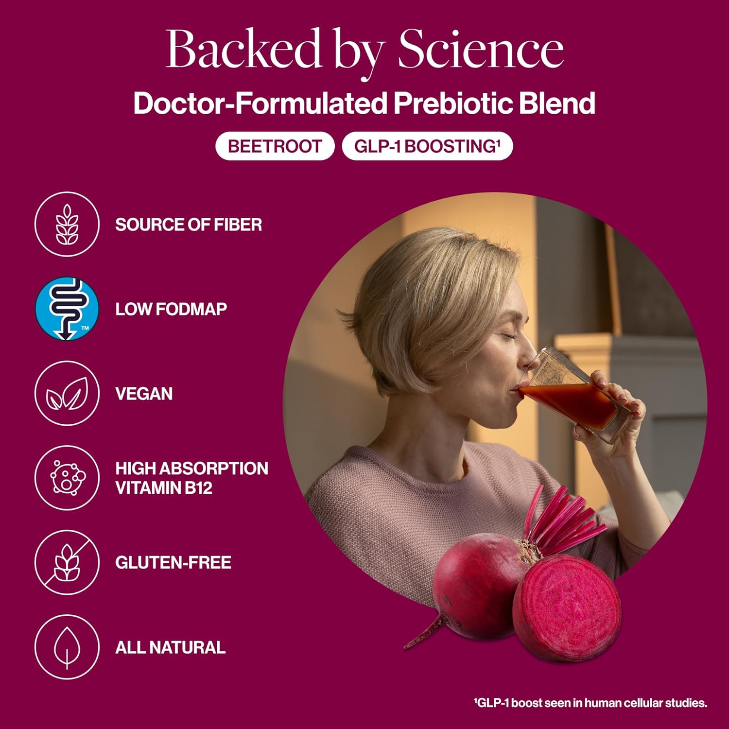 Prebeet Prebiotic Fiber Supplement - Gut Health Drink Mix for Men & Women, On-The-Go Prebiotic Powder Packets, Gluten-Free - 30 Stick Packs