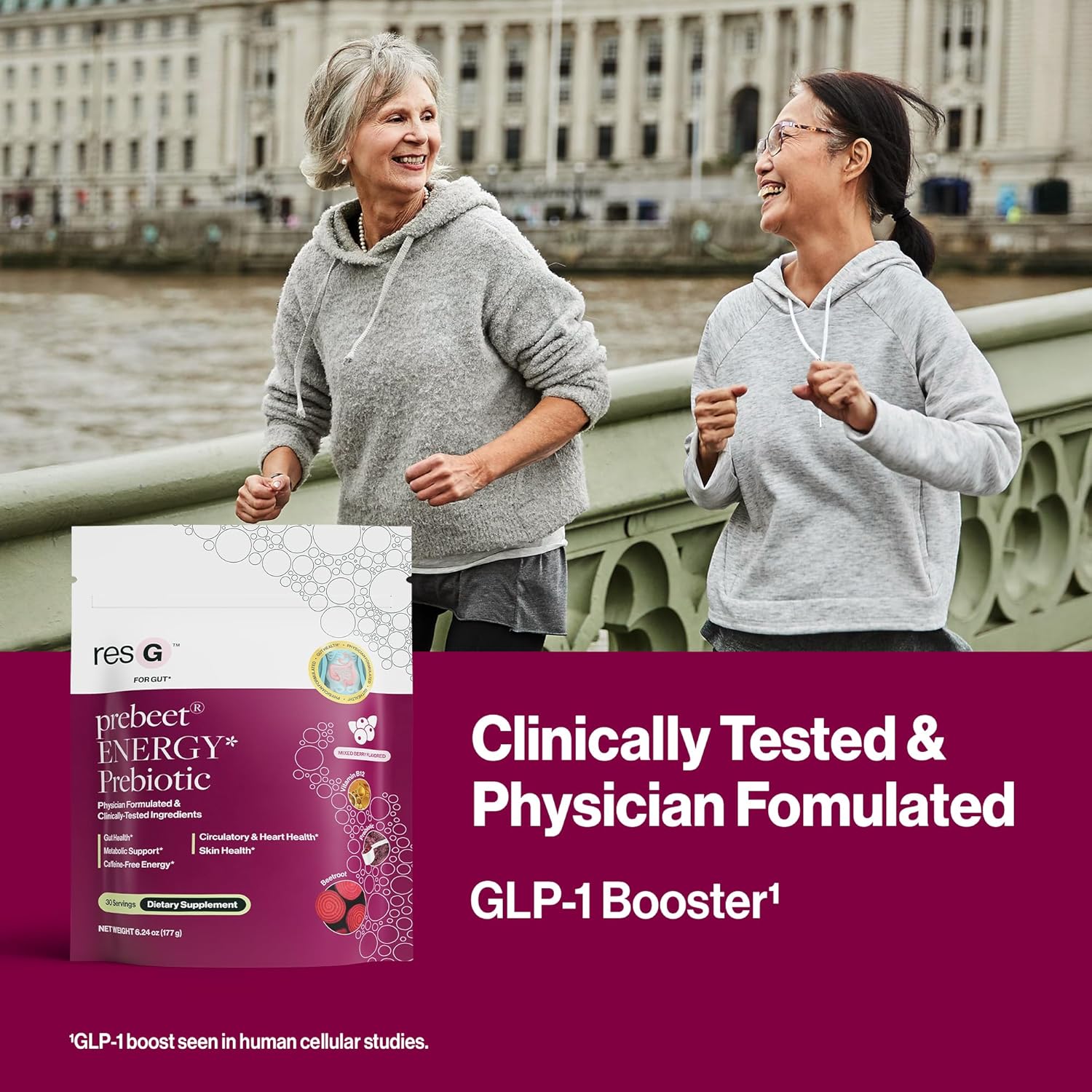 Prebeet ResBiotic Drink Mix - Gut Health Prebiotic & Probiotic Powder with Akkermansia, GLP-1, Beet Root, Fiber - 180g