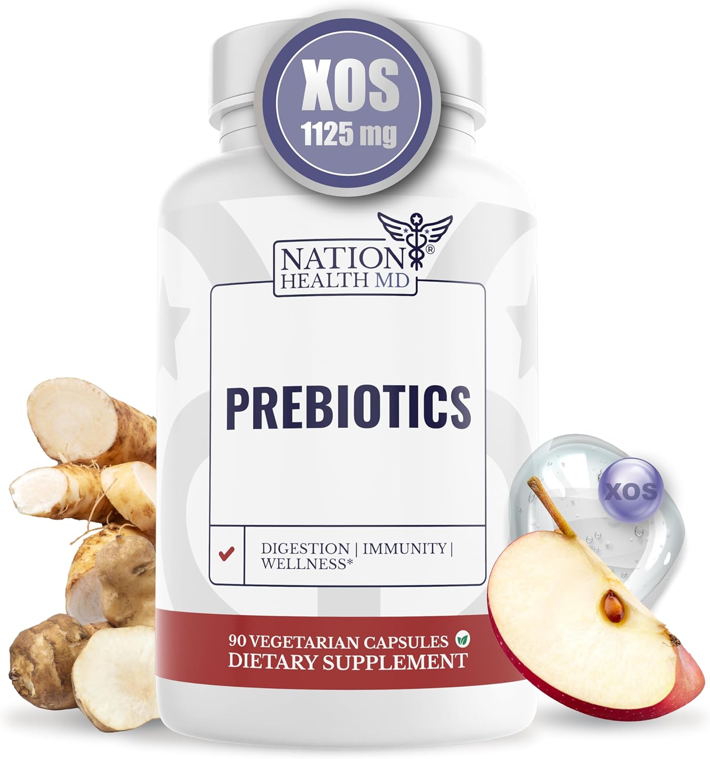 Prebiotic Capsules for Digestion, Immunity, and Wellness with Inulin - 90 Capsules for Men and Women - Made with Jerusalem Artichoke and Chicory Root
