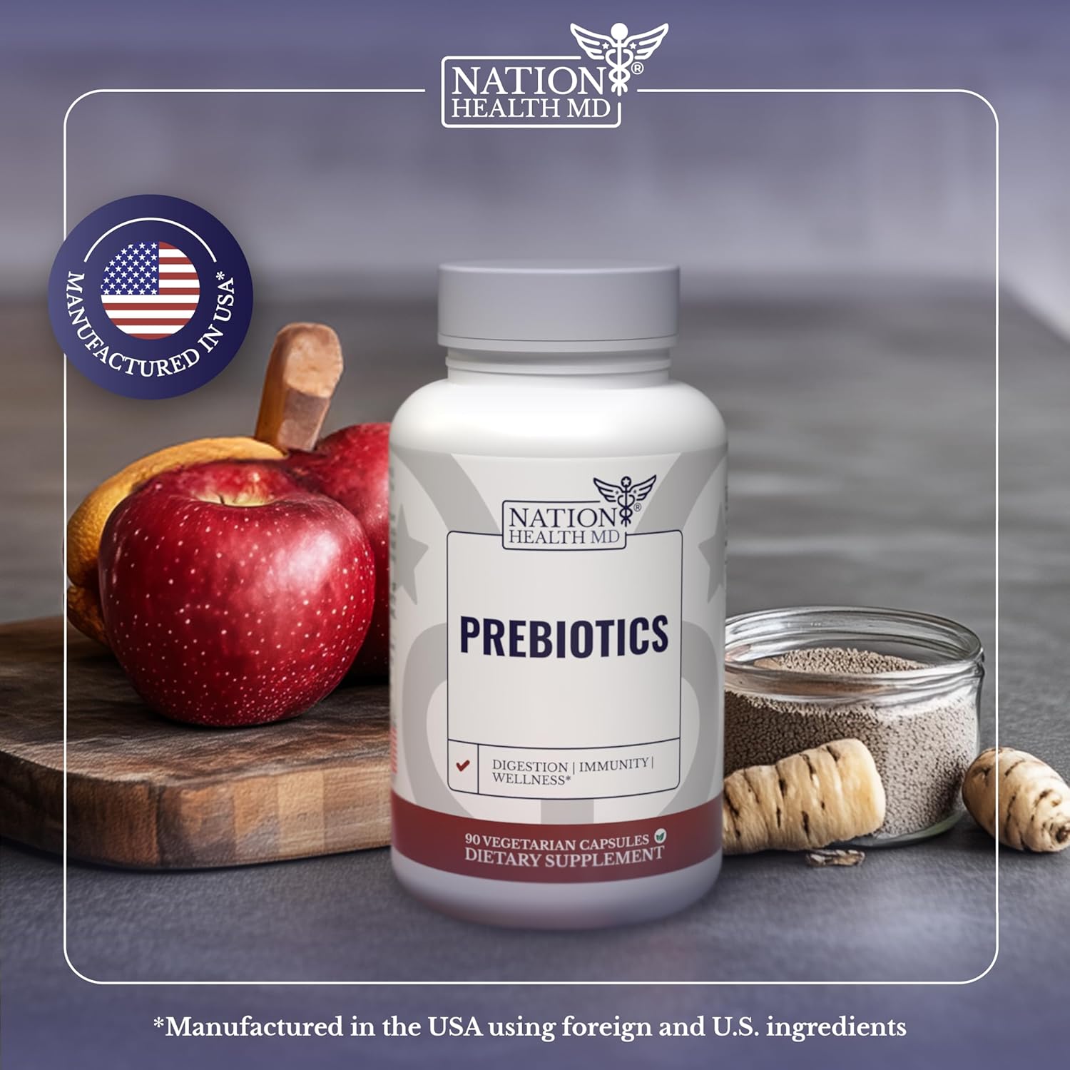 Prebiotic Capsules for Digestion, Immunity, and Wellness with Inulin - 90 Capsules for Men and Women - Made with Jerusalem Artichoke and Chicory Root