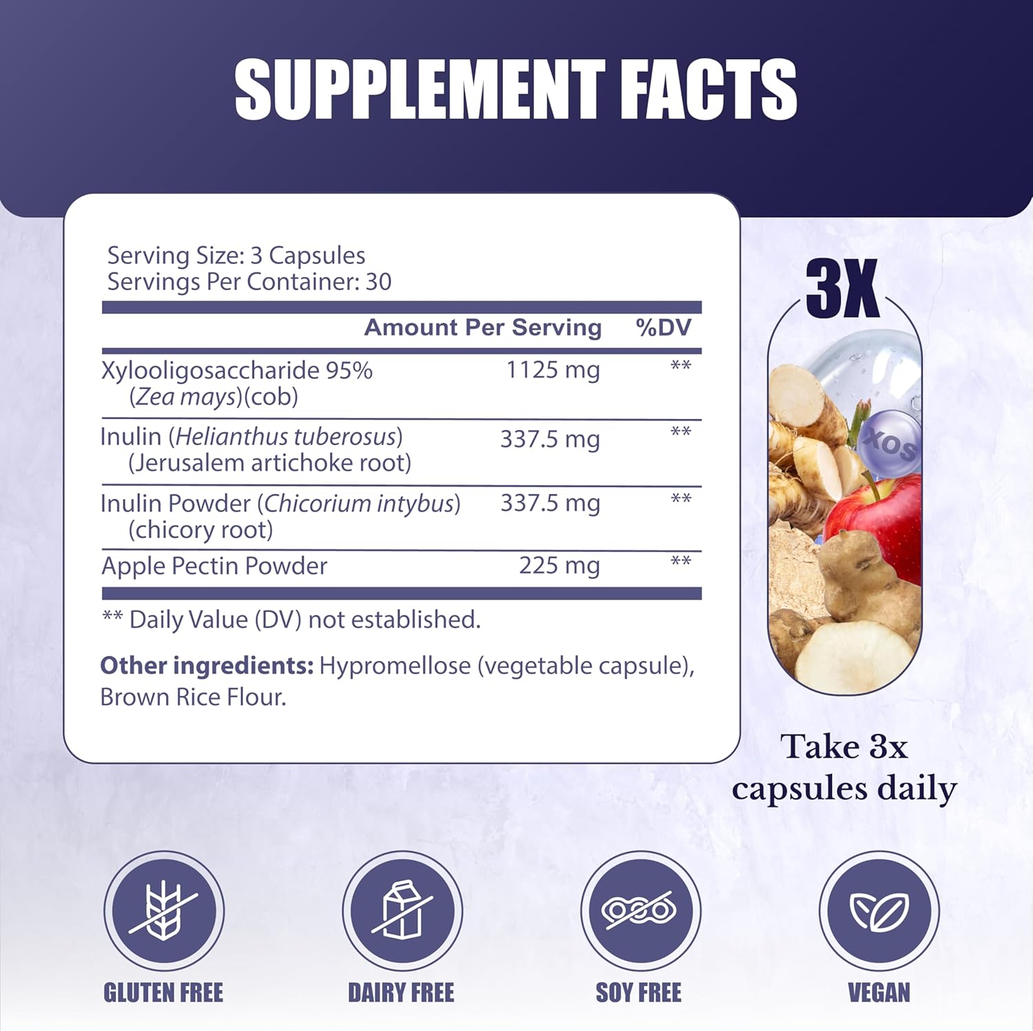 Prebiotic Capsules for Digestion, Immunity, and Wellness with Inulin - 90 Capsules for Men and Women - Made with Jerusalem Artichoke and Chicory Root