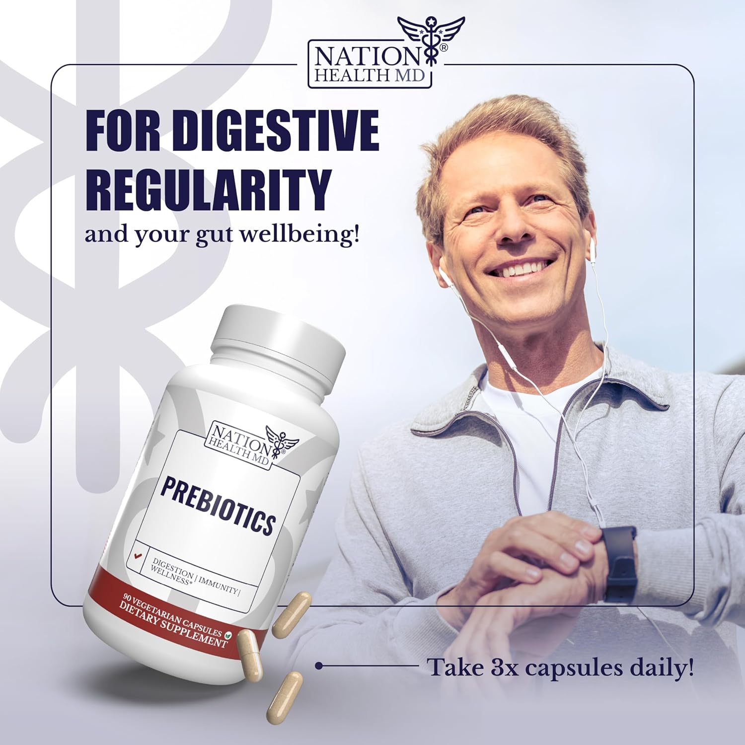 Prebiotic Capsules for Digestion, Immunity, and Wellness with Inulin - 90 Capsules for Men and Women - Made with Jerusalem Artichoke and Chicory Root