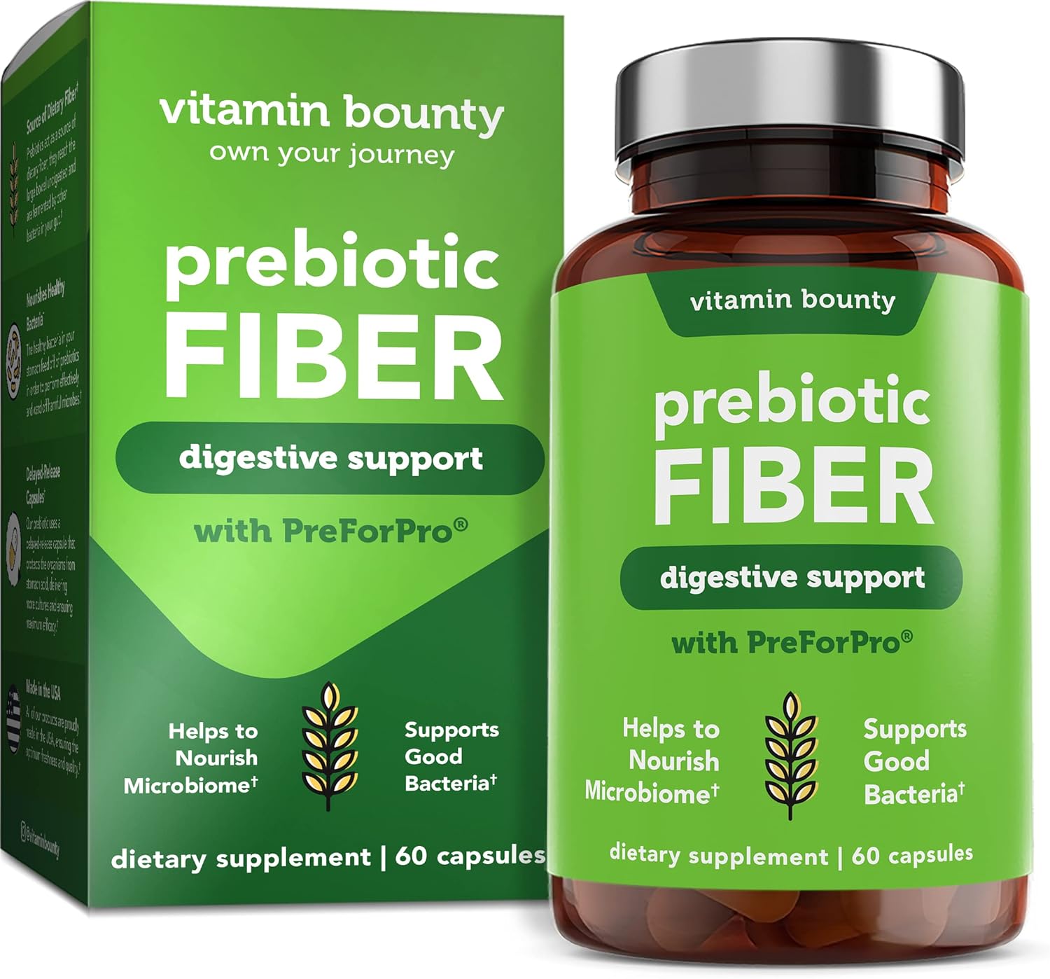 Prebiotic Fiber Capsules with PreforPro® for Digestive & Immune Health - 60 Count