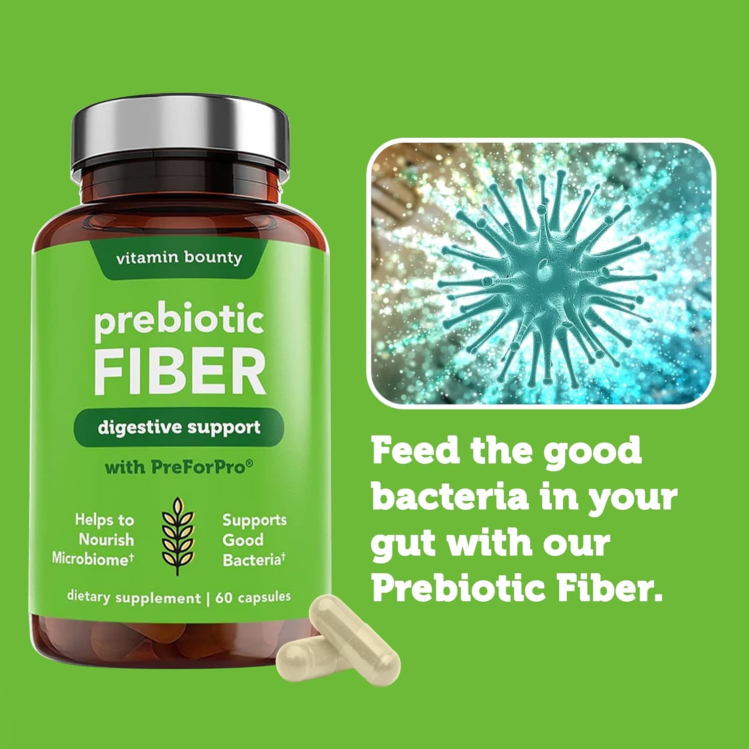 Prebiotic Fiber Capsules with PreforPro® for Digestive & Immune Health - 60 Count
