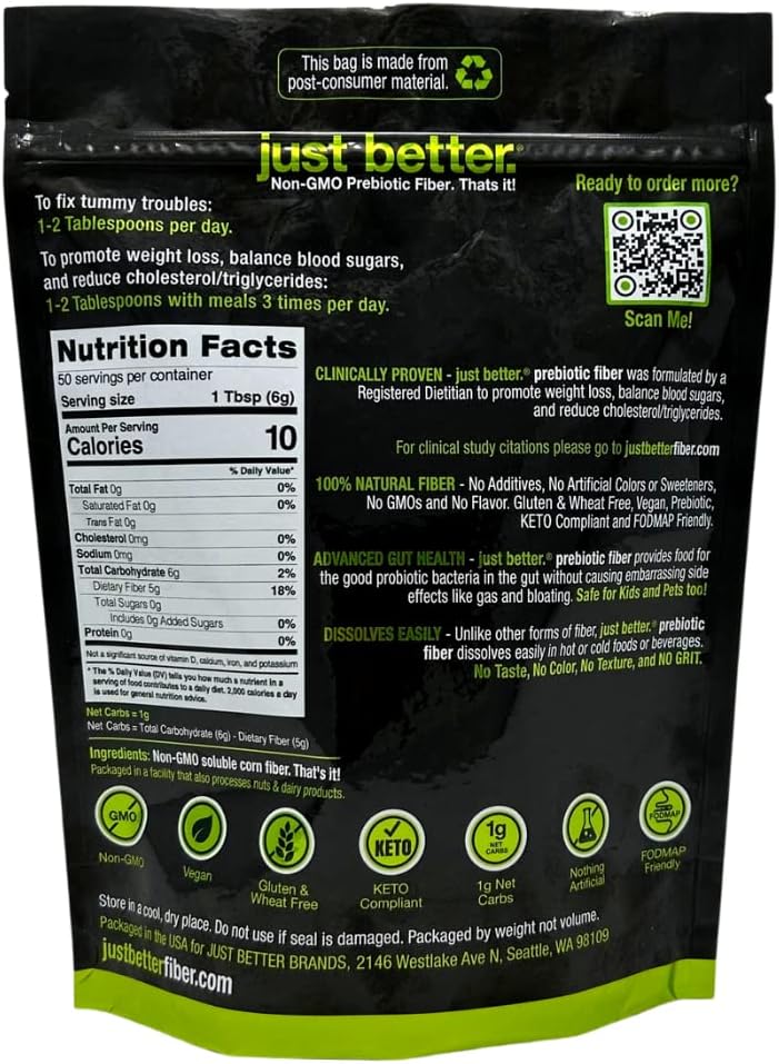 Prebiotic Fiber Supplement for Healthy Gut: Zero Grit, Zero Taste, No Bloating - Keto, Non-GMO, Gluten Free Vegan - 50 Servings