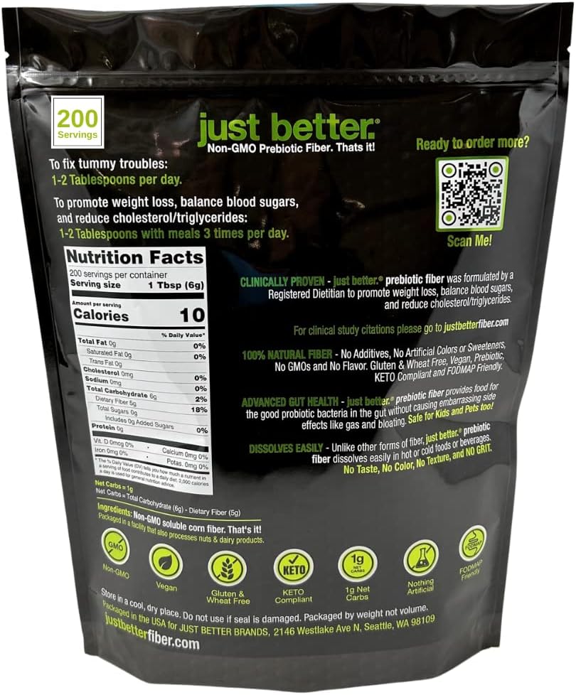 Prebiotic Fiber Supplement Powder for Healthy Digestion | Zero Grit & Taste, No Bloating | Feel Full Faster | Keto-Friendly Vegan | 200 Servings