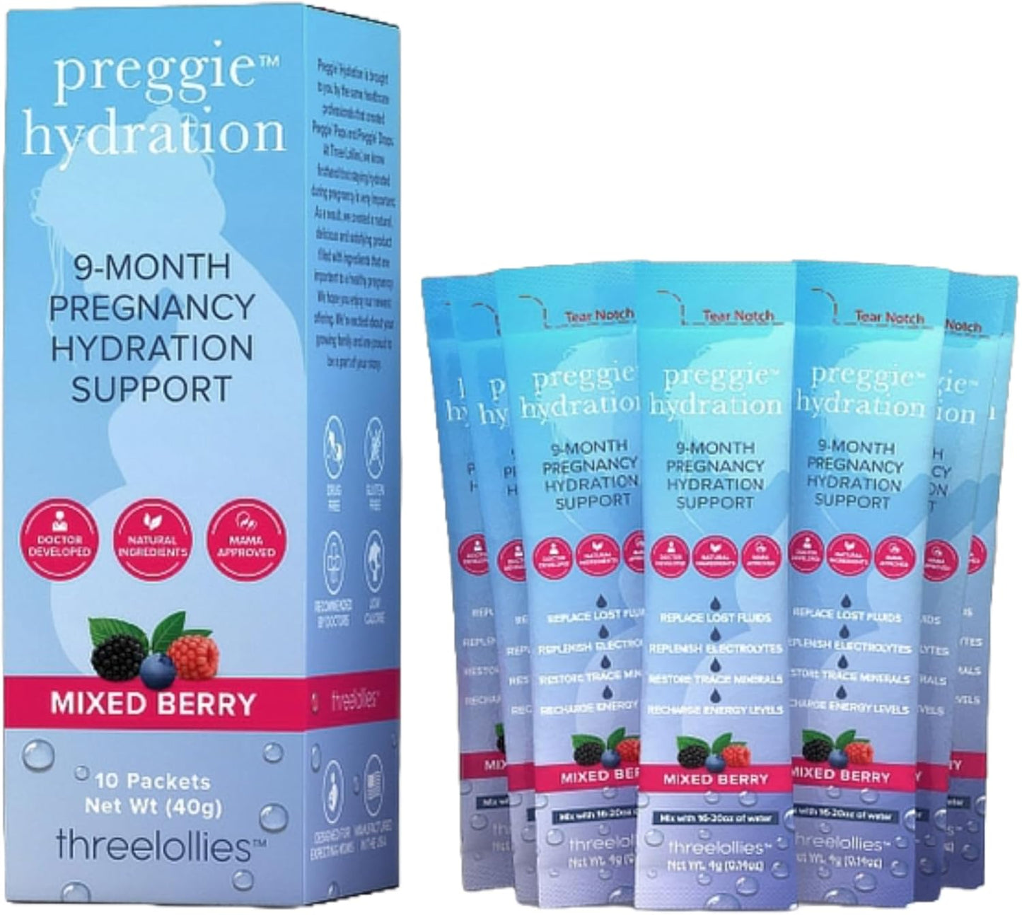 Preggie Hydration Packets for Morning Sickness Relief - Natural Support for Digestive Health & Nausea During Pregnancy - 10 Packets