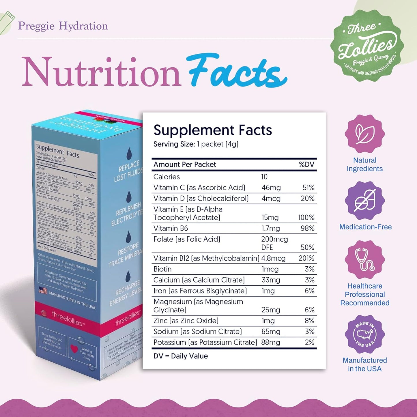 Preggie Hydration Packets for Morning Sickness Relief - Natural Support for Digestive Health & Nausea During Pregnancy - 10 Packets